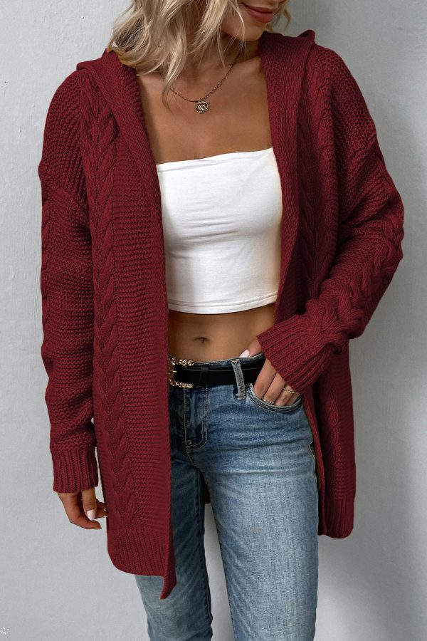 Cable-Knit Dropped Shoulder Hooded Cardigan - Image 11