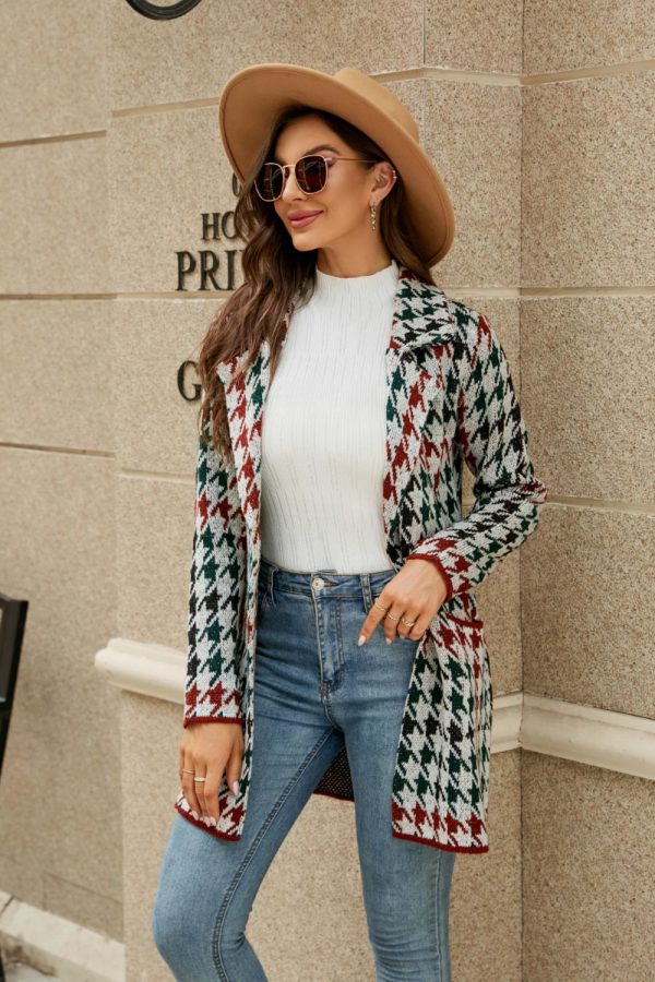 Double Take Printed Open Front Lapel Collar Cardigan with Pockets - Image 11