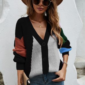 Contrast Button Front V-Neck Cardigan