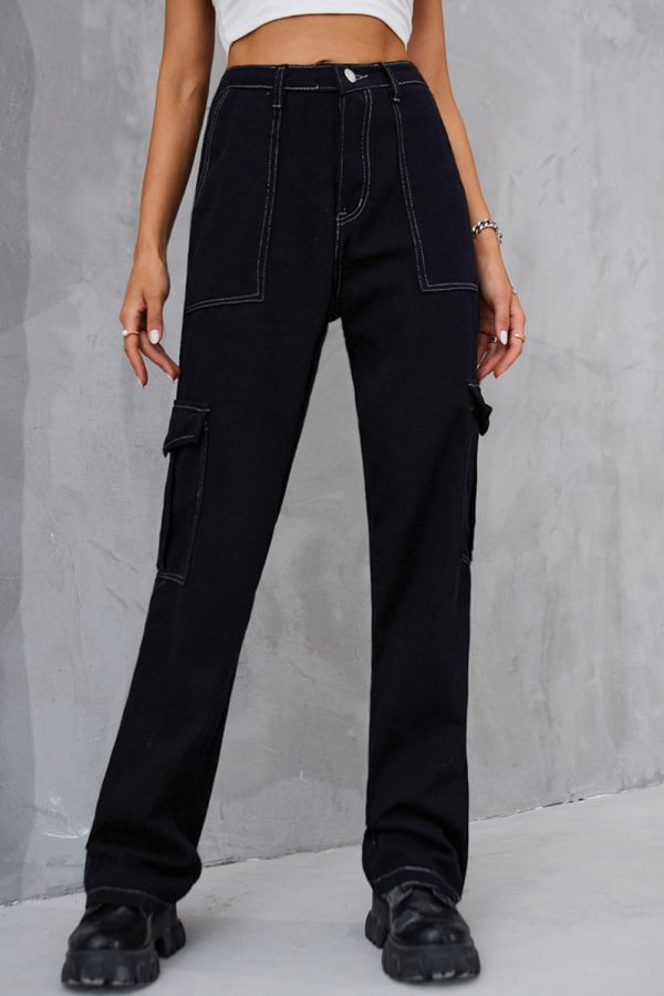 Baeful Long Straight Leg Jeans with Pockets - Image 2