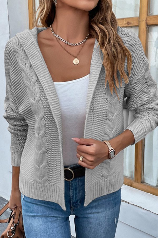 Cable-Knit Dropped Shoulder Hooded Cardigan - Image 7