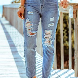 Baeful Distressed Ankle-Length Straight Leg Jeans