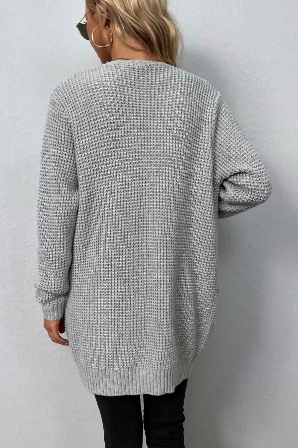 Rib-Knit Open Front Pocketed Cardigan - Image 2