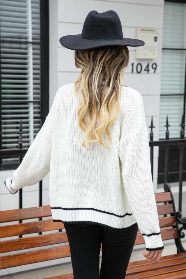 Waffle Knit V-Neck Cardigan with Pocket - Image 12