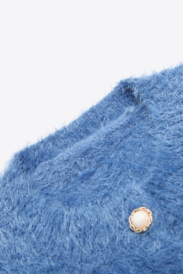 Round Neck Dropped Shoulder Fuzzy Cardigan - Image 7