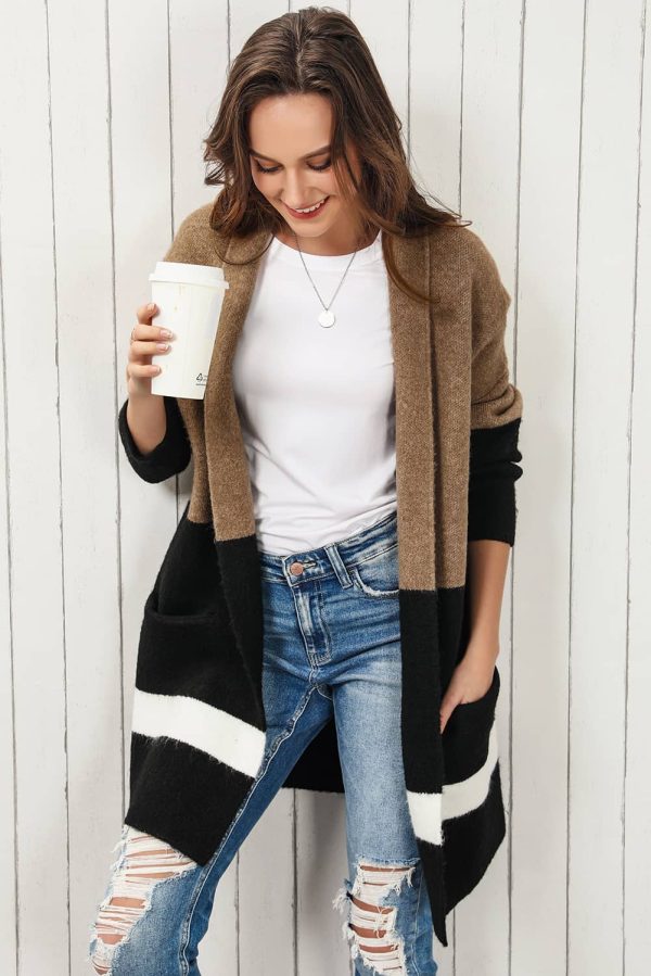 Color Block Dropped Shoulder Longline Cardigan - Image 4