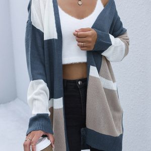 Color Block Dropped Shoulder Cardigan