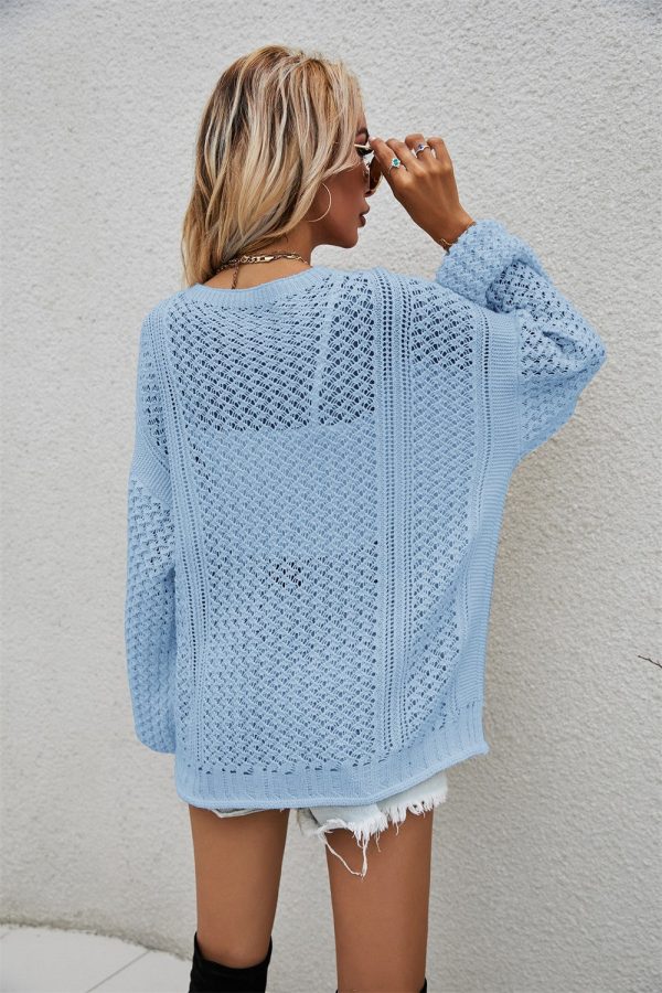 Openwork V-Neck Dropped Shoulder Cardigan - Image 12