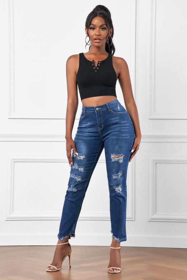 Baeful High-Rise Distressed Hem Detail Jeans - Image 3