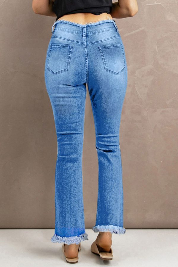 Baeful High Waist Distressed Raw Hem Jeans - Image 3