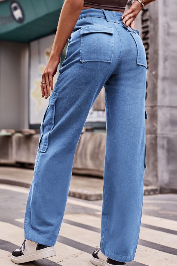 Buttoned High Waist Loose Fit Jeans - Image 8