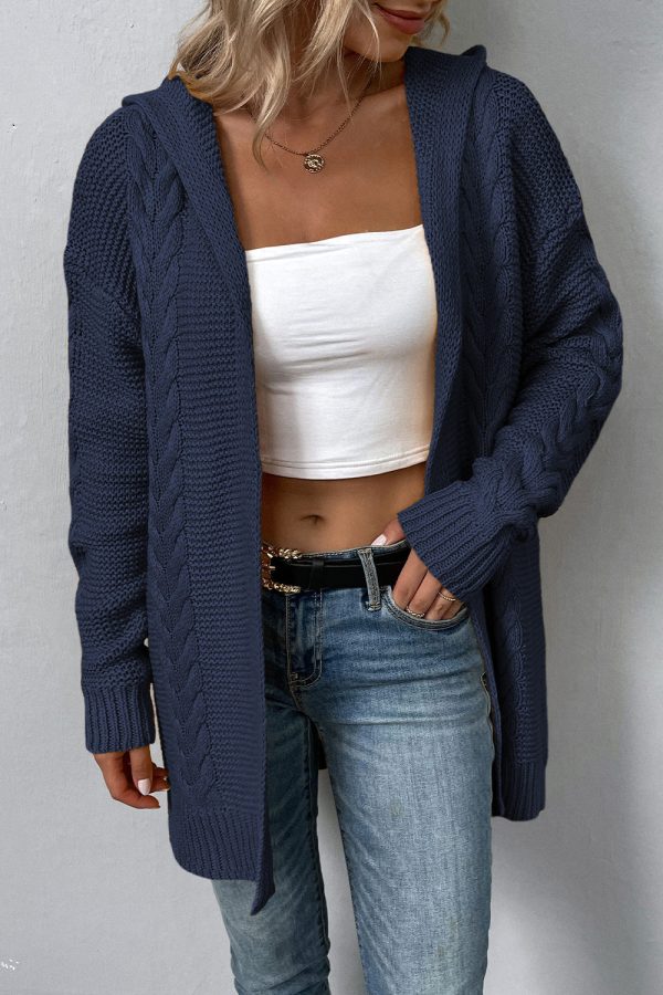 Cable-Knit Dropped Shoulder Hooded Cardigan - Image 8