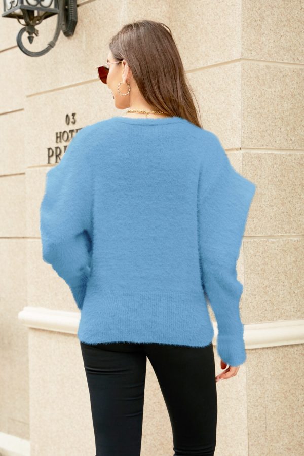 Woven Right Puff Sleeve V-Neck Fuzzy Cardigan - Image 9