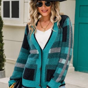 Striped Button-Front Fuzzy Cardigan