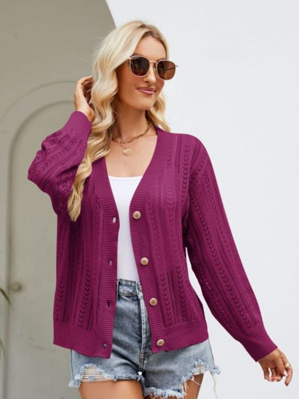 Button Down Ribbed Trim Cardigan - Image 3