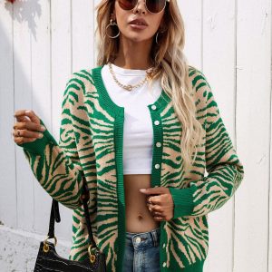 Woven Right Zebra Print Button Down Cardigan