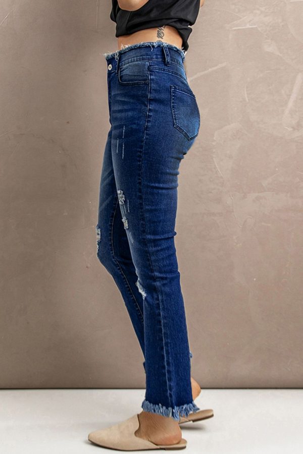 Baeful High Waist Distressed Raw Hem Jeans - Image 8