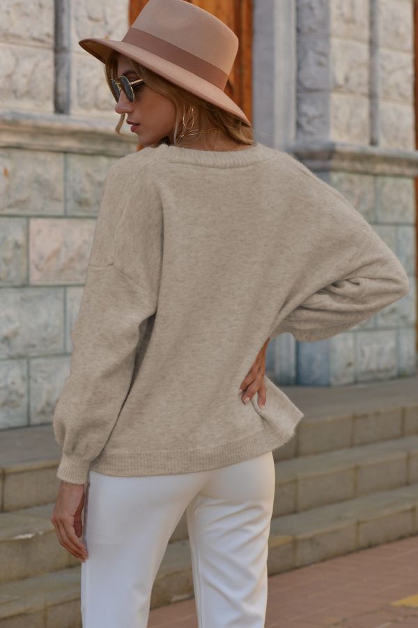 V-Neck Button-Down Dropped Shoulder Cardigan - Image 25
