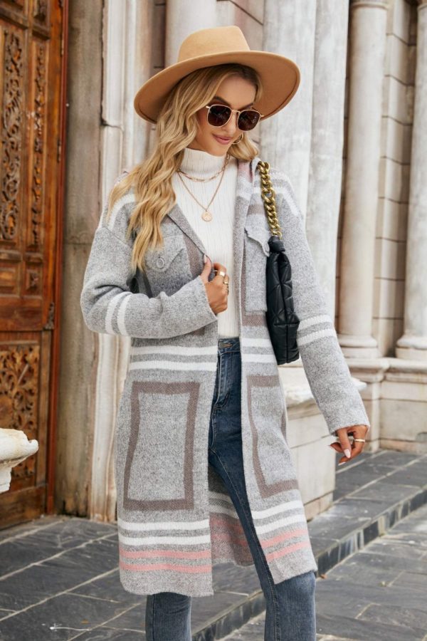 Double Take Printed Open Front Hooded Longline Cardigan - Image 13