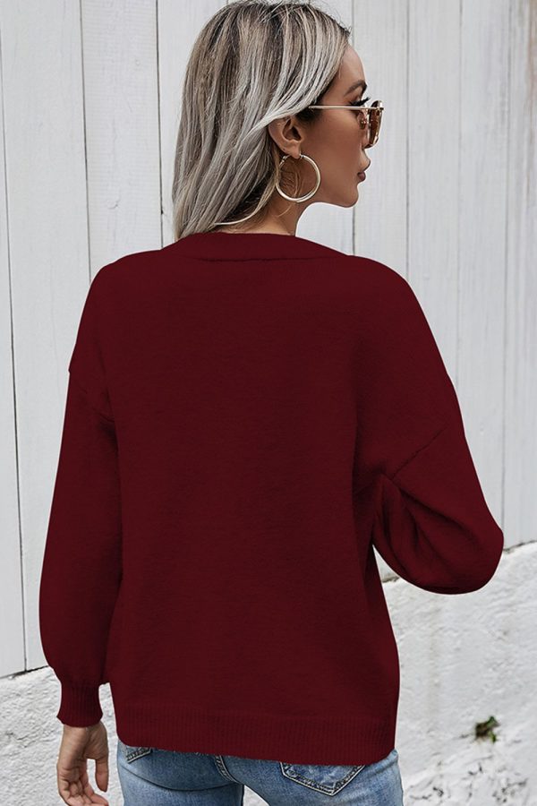 V-Neck Button-Down Dropped Shoulder Cardigan - Image 29