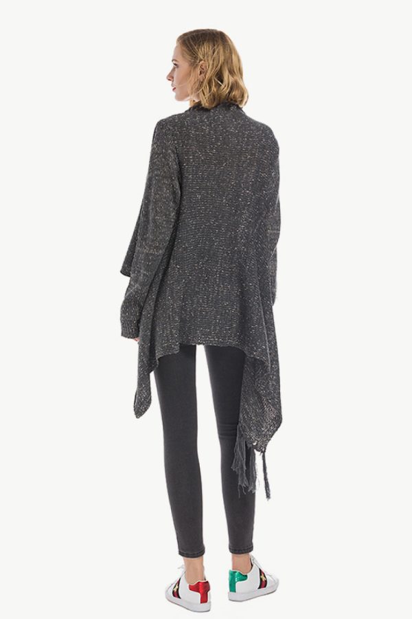 One-Button Tassel Tie Asymmetrical Hem Cardigan - Image 20
