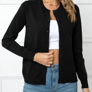 Button Down Round Neck Cardigan