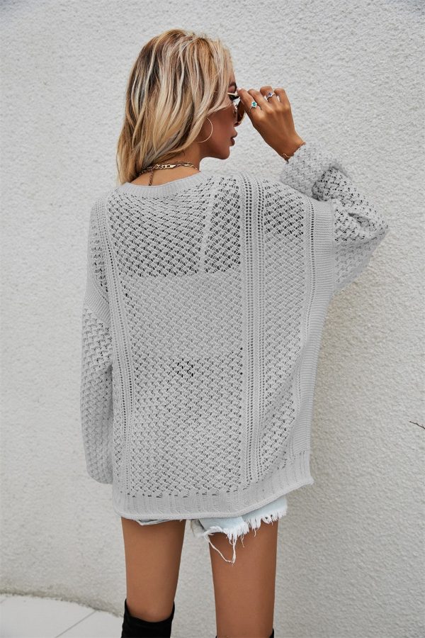 Openwork V-Neck Dropped Shoulder Cardigan - Image 18