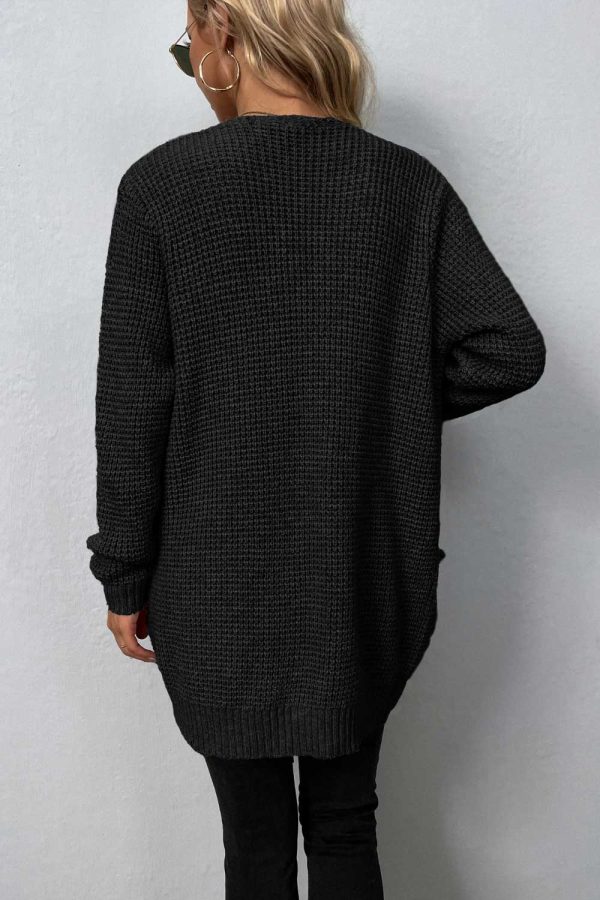 Rib-Knit Open Front Pocketed Cardigan - Image 15