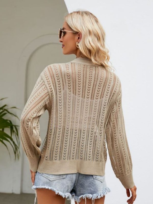 Button Down Ribbed Trim Cardigan - Image 6