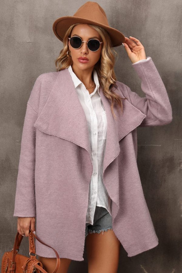 Waterfall Collar Longline Cardigan with Side Pockets - Image 7