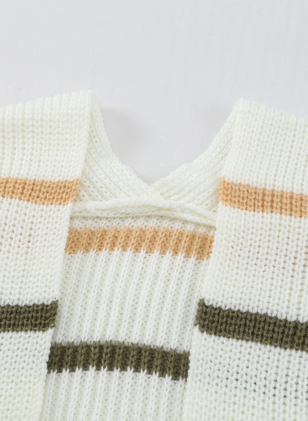 Woven Right Striped Rib-Knit Open Front Pocketed Cardigan - Image 4