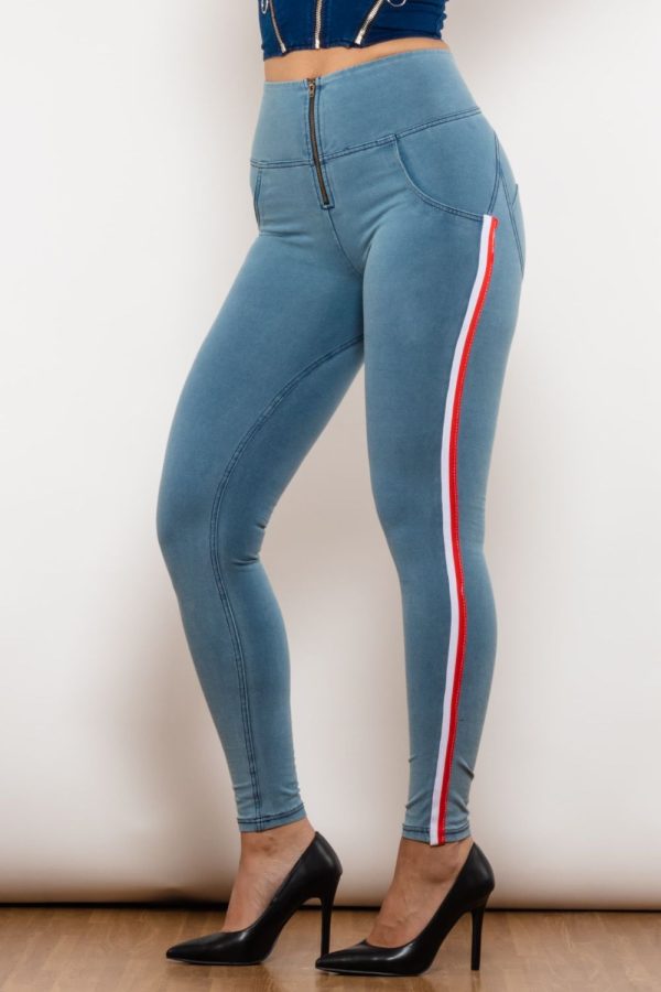 Side Stripe Contrast Zip Closure Skinny Jeans - Image 4