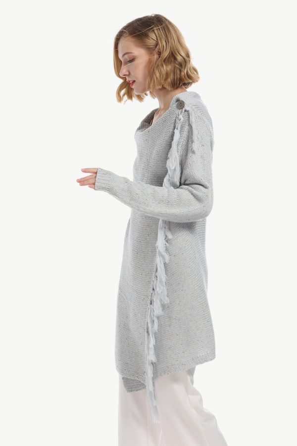 One-Button Tassel Tie Asymmetrical Hem Cardigan - Image 15