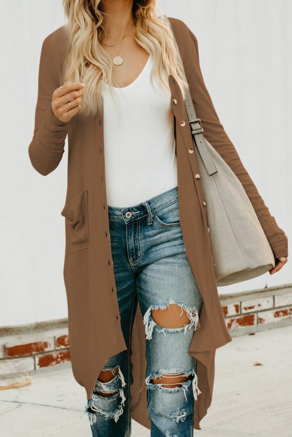 V-Neck Long Sleeve Cardigan with Pocket - Image 27