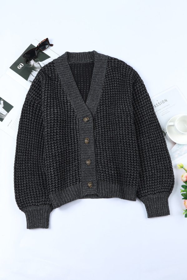 Woven Right Waffle-Knit Drop Shoulder Button-Down Cardigan - Image 19
