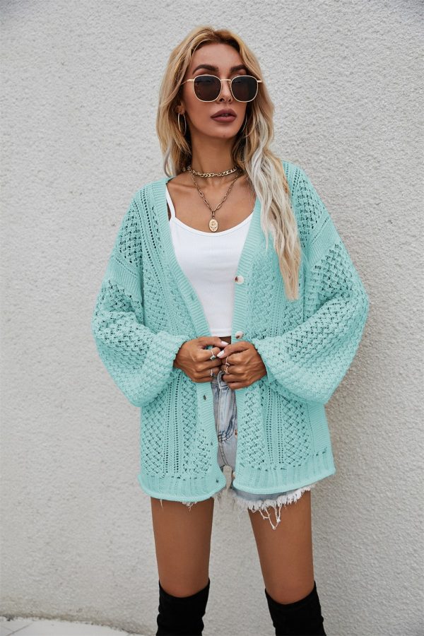 Openwork V-Neck Dropped Shoulder Cardigan - Image 7