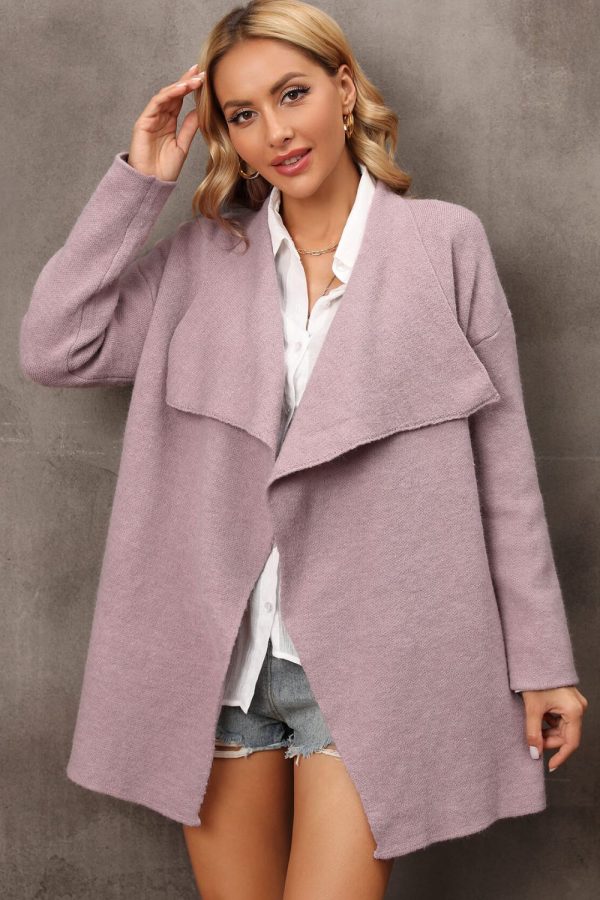 Waterfall Collar Longline Cardigan with Side Pockets - Image 6