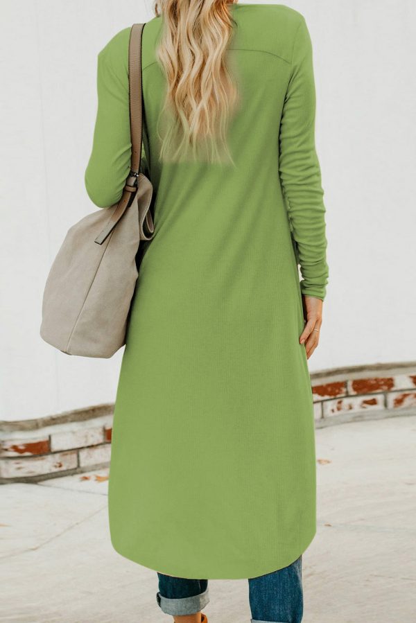 V-Neck Long Sleeve Cardigan with Pocket - Image 22