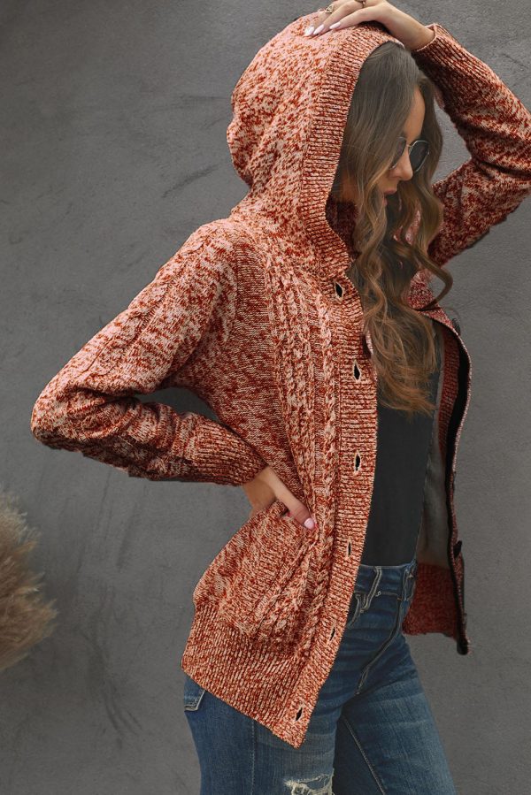 Cable-Knit Fleece Lining Button-Up Hooded Cardigan - Image 14