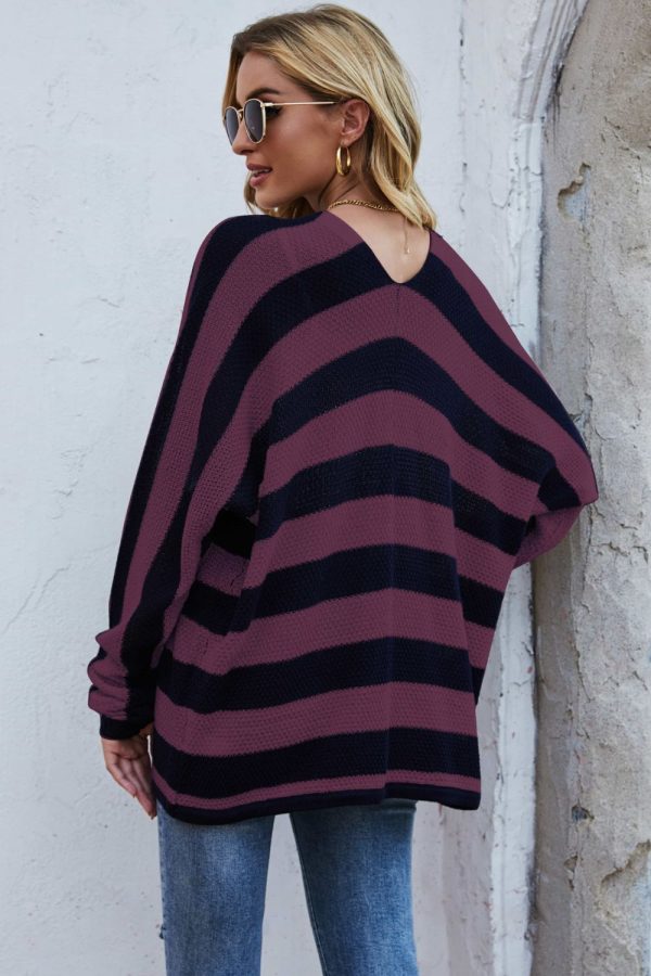 Striped Dolman Sleeve Open Front Cardigan - Image 5