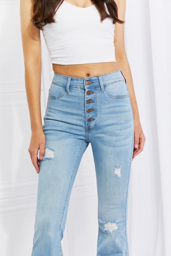 Vibrant MIU Full Size Jess Button Flare Jeans - Image 5