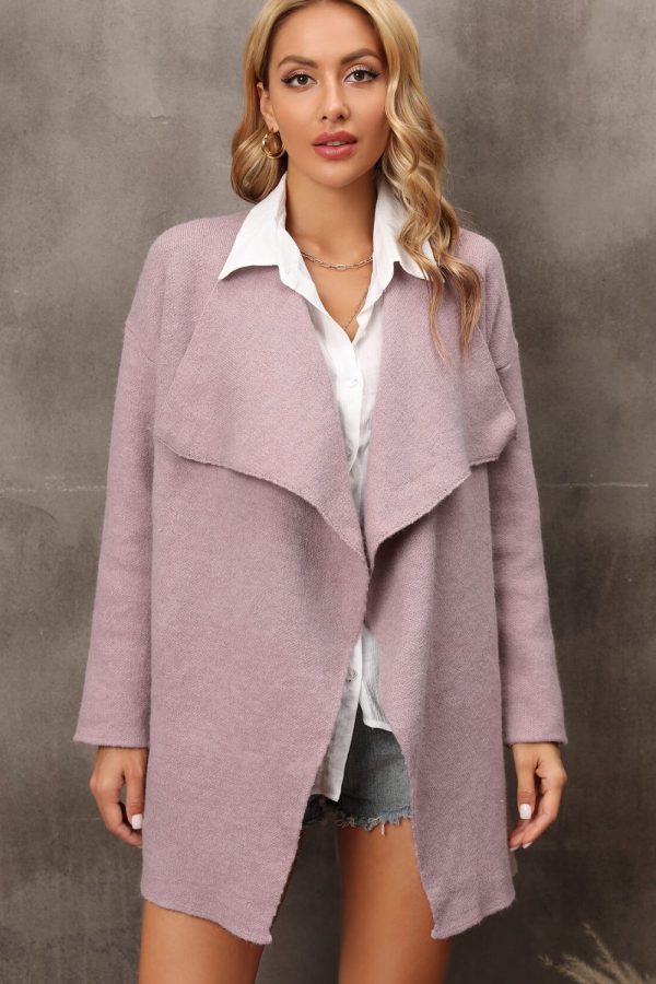 Waterfall Collar Longline Cardigan with Side Pockets - Image 5