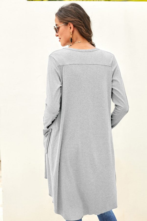V-Neck Long Sleeve Cardigan with Pocket - Image 8