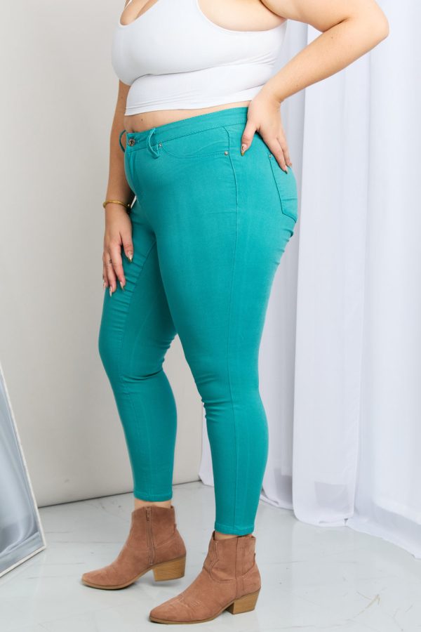 YMI Jeanswear Kate Hyper-Stretch Full Size Mid-Rise Skinny Jeans in Sea Green - Image 7