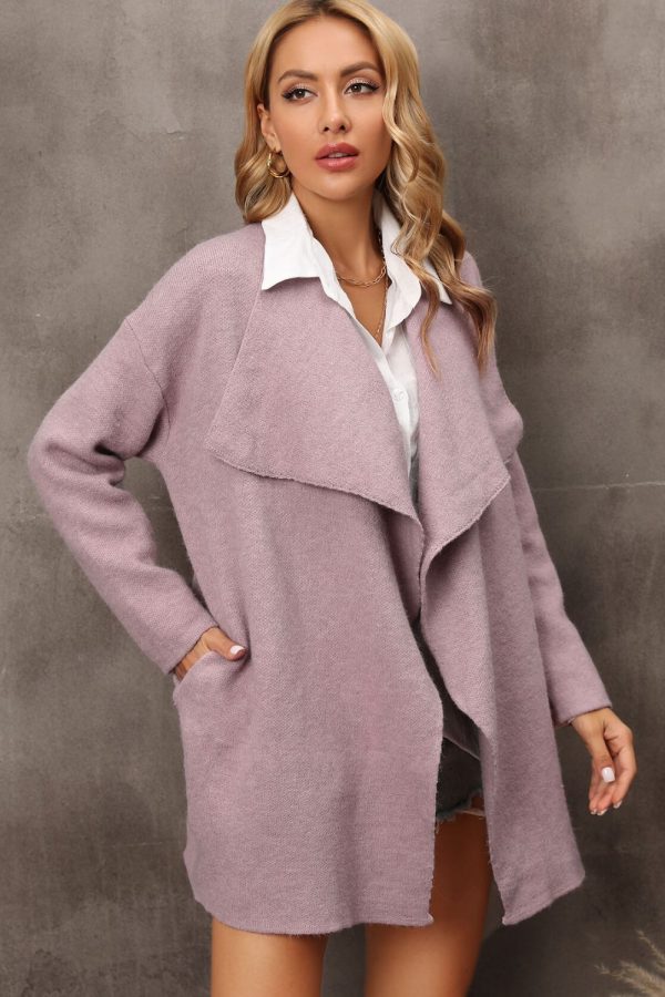 Waterfall Collar Longline Cardigan with Side Pockets - Image 8