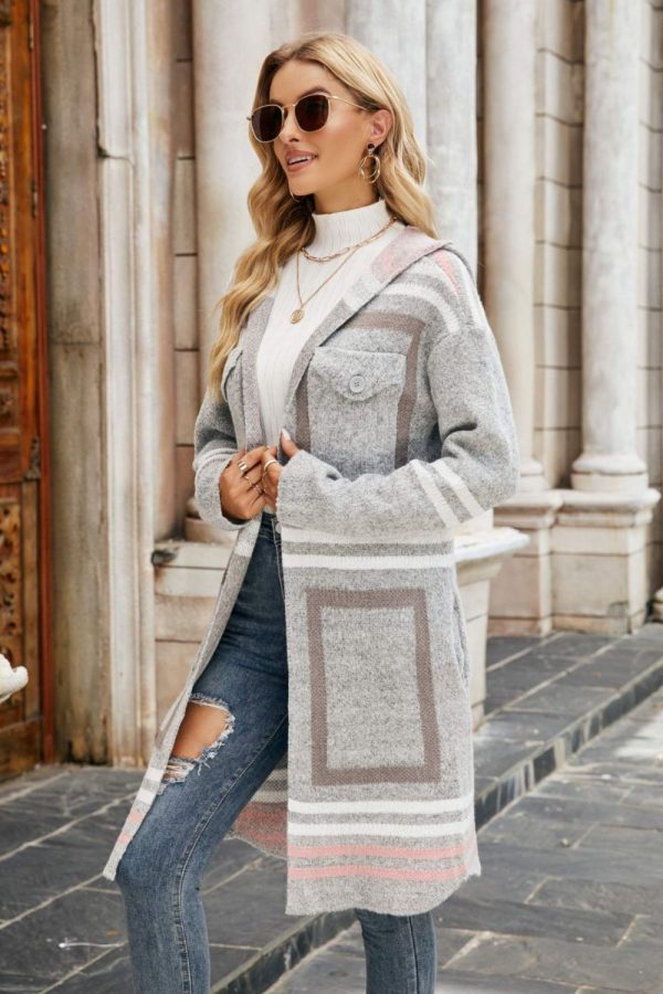 Double Take Printed Open Front Hooded Longline Cardigan - Image 14