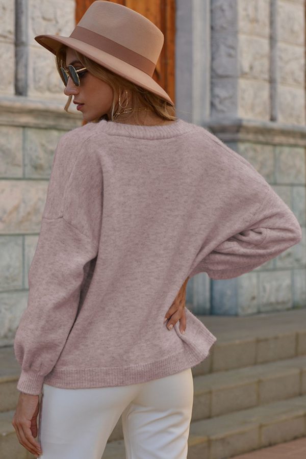 V-Neck Button-Down Dropped Shoulder Cardigan - Image 2