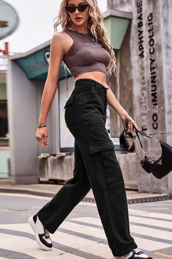 Buttoned High Waist Loose Fit Jeans - Image 6