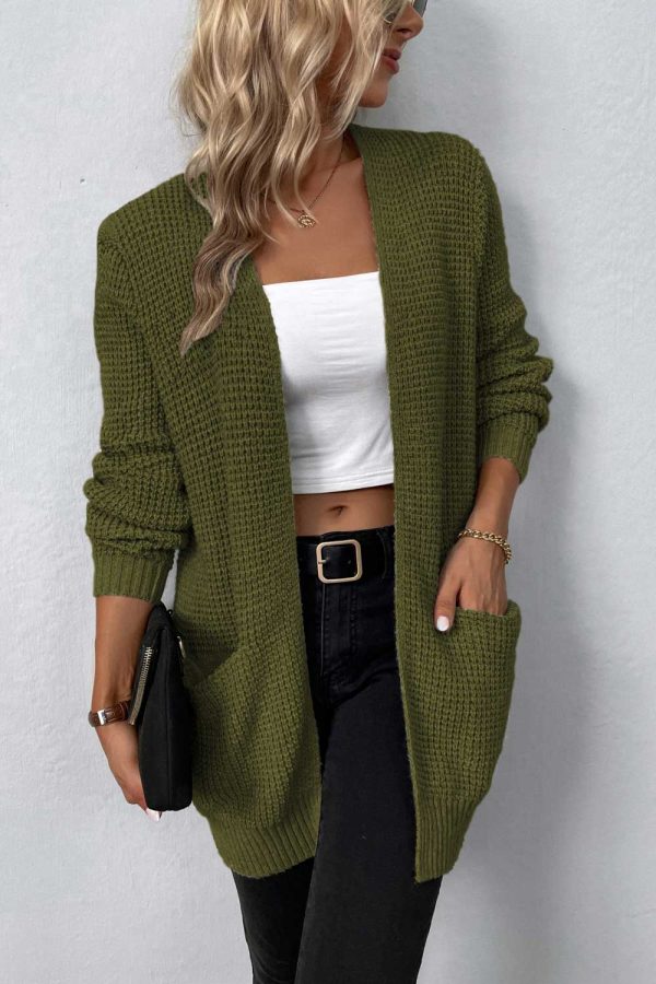 Rib-Knit Open Front Pocketed Cardigan - Image 8