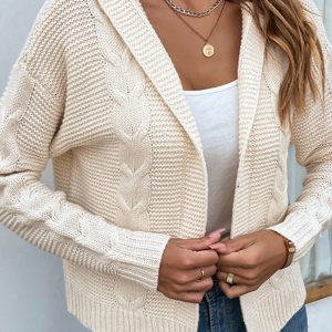 Cable-Knit Dropped Shoulder Hooded Cardigan